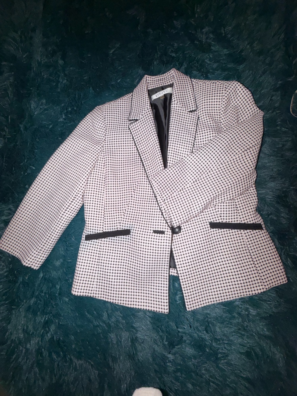 Kasper Pink and Black Checked Blazer with Black Piping